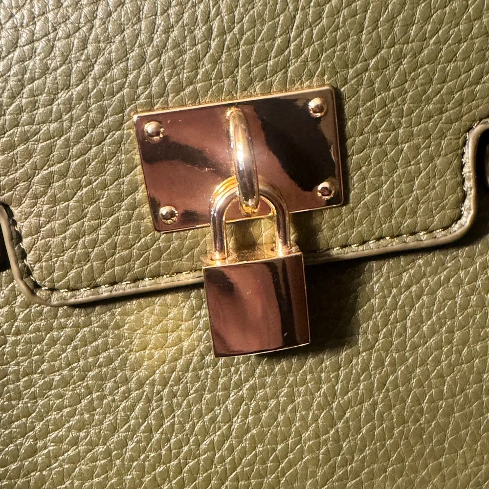 Ello Structured Olive Green Satchel with Gold-Tone Lock and Hardware. - Picture 4 of 8